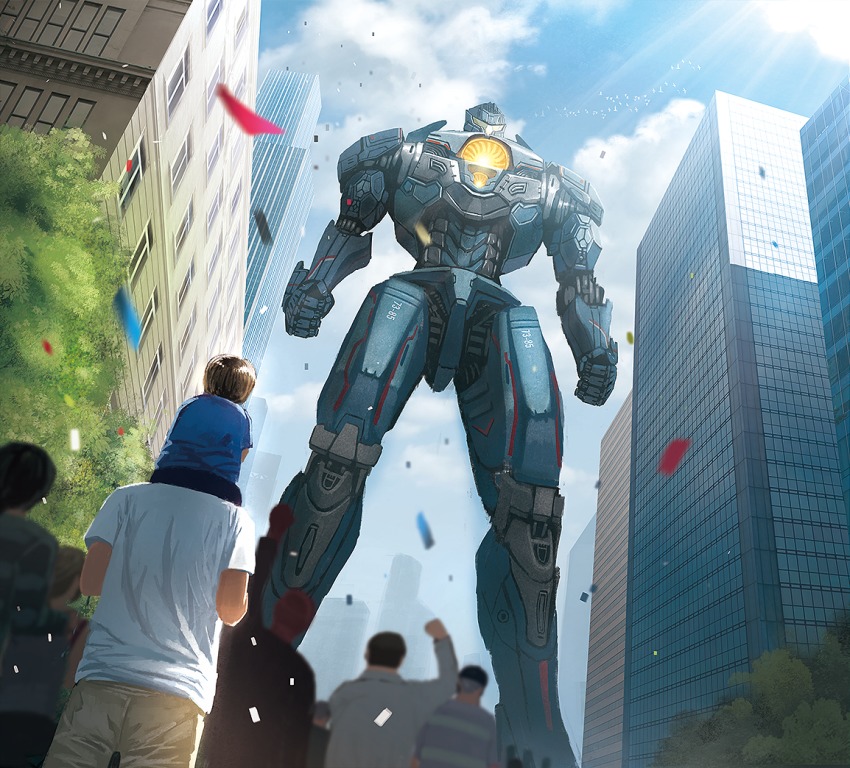 building cannon chest_cannon city confetti crowd day directed-energy_weapon dual_vortex_turbine energy energy_cannon energy_weapon giant_robot gipsy_avenger glowing jaeger_(pacific_rim) legendary_pictures mecha military nuclear_reactor nuclear_vortex_turbine pacific_rim pacific_rim_uprising pan_pacific_defense_corps parade realistic robot skyscraper suttoko