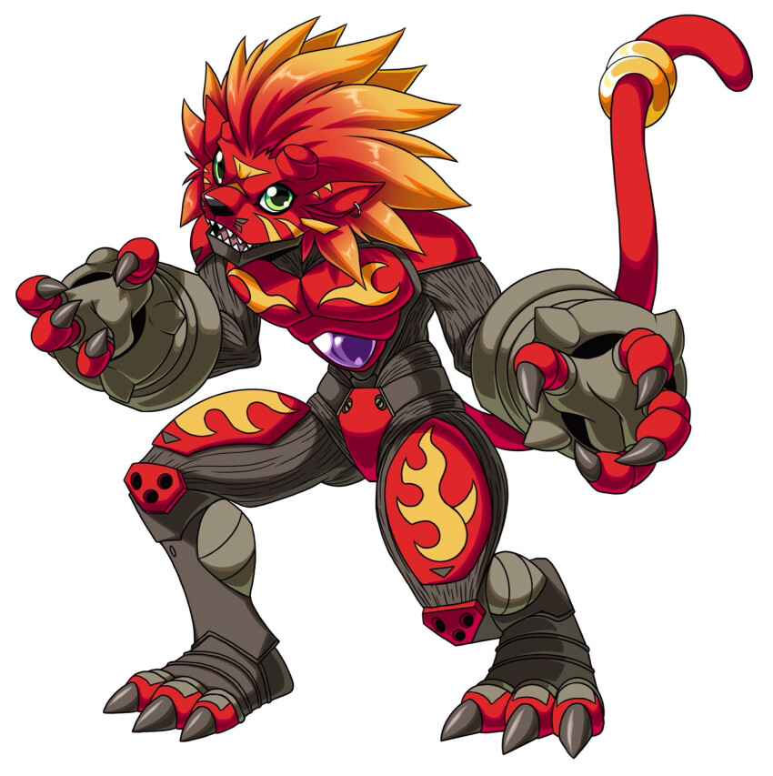 beta_digimon claws digimon digimon_(creature) flamon green_eyes highres looking_at_viewer sharp_teeth tail teeth