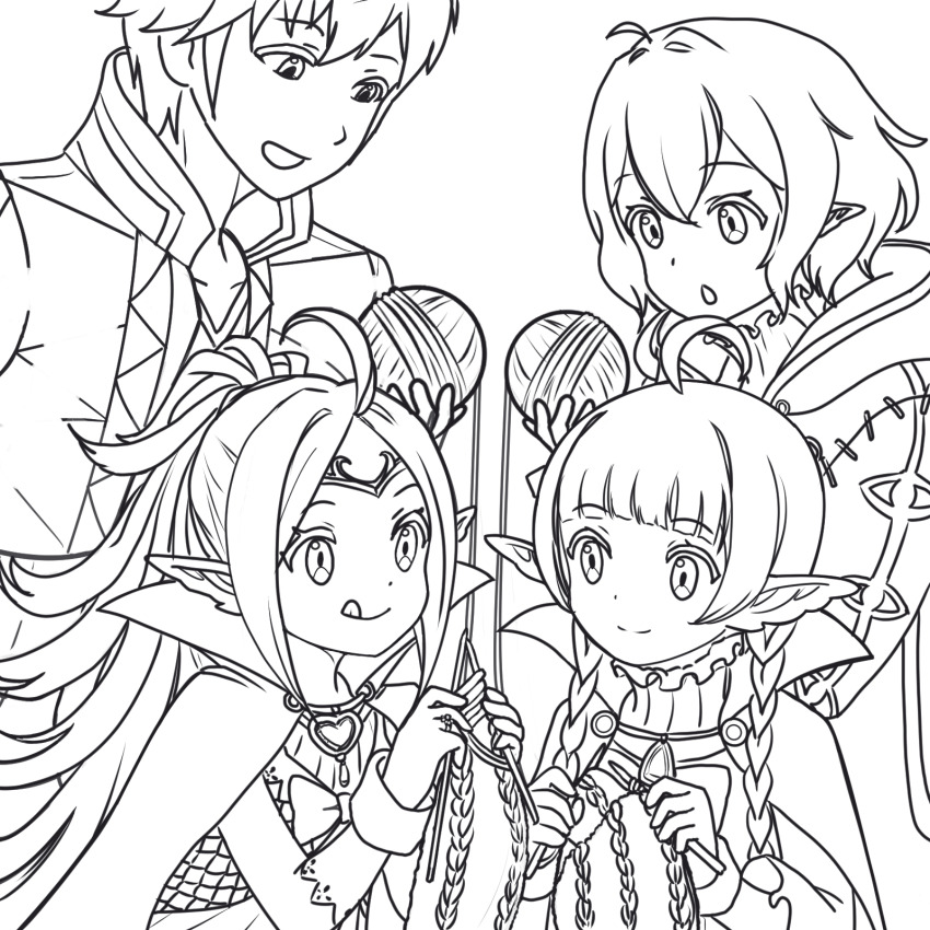1boy 3girls family father_and_daughter female_morgan_(fire_emblem) fire_emblem fire_emblem_awakening highres knitting male_robin_(fire_emblem) mother_and_daughter multiple_girls nah_(fire_emblem) nintendo nowi_(fire_emblem) shin41818 siblings sisters yarn yarn_ball