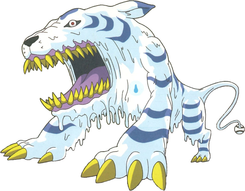 10s 1boy animal_ears creepy digimon digimon_(creature) digimon_xros_wars full_body open_mouth red_eyes scan sharp_teeth solo splashmon splashmon_darkness_mode tail teeth third-party_edit tiger_ears tiger_tail toei_company tongue transparent_background
