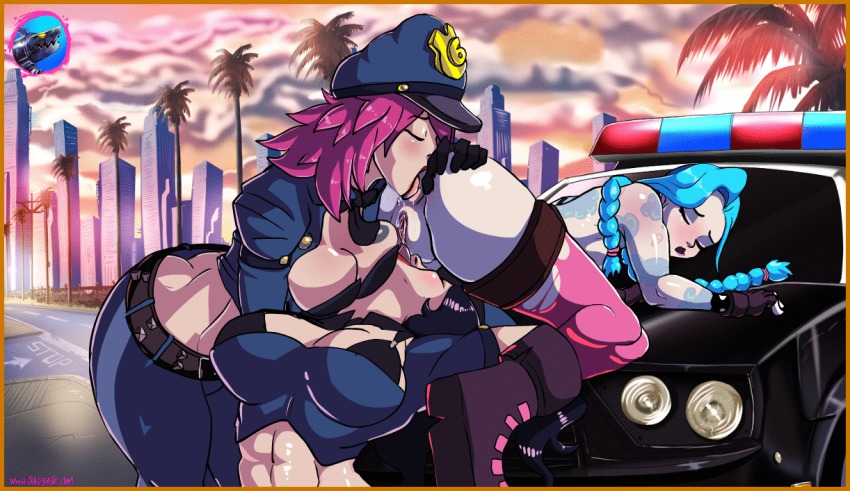 3girls anilingus animated animated_gif anus ass black_hair blue_hair blush boots border bouncing_breasts bra braid breasts caitlyn_(league_of_legends) car cunnilingus fff_threesome group_sex hat huge_ass incest jinx_(league_of_legends) large_breasts league_of_legends licking masturbation medium_breasts motor_vehicle multiple_girls oral pink_hair police police_hat police_uniform policewoman pussy siblings sisters spazkid tattoo teamwork thick_thighs thighhighs thighs threesome torn_clothes twin_braids uncensored underwear vi_(league_of_legends) watermark web_address yuri