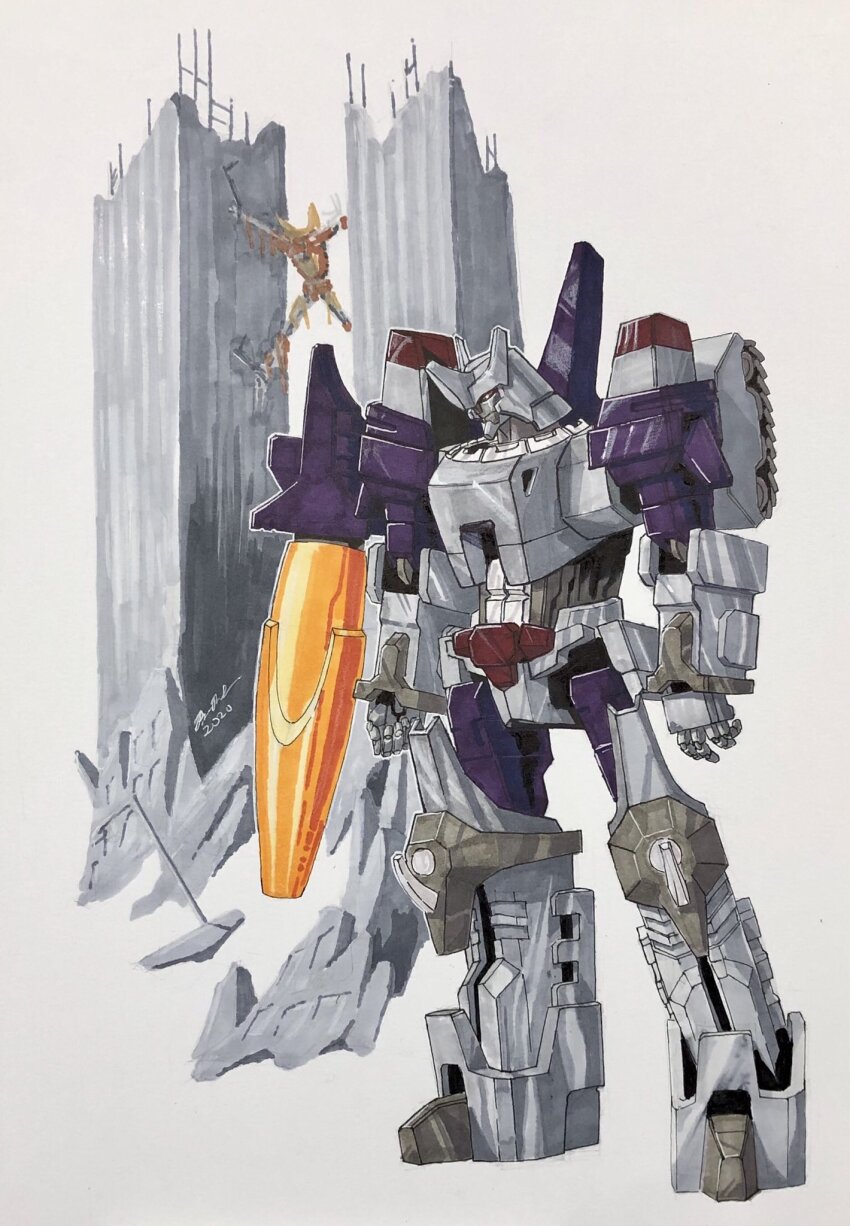 arm_cannon building cannon galvatron helmet highres humanoid_robot machine mecha no_humans redesign robot science_fiction solo tgping transformers weapon