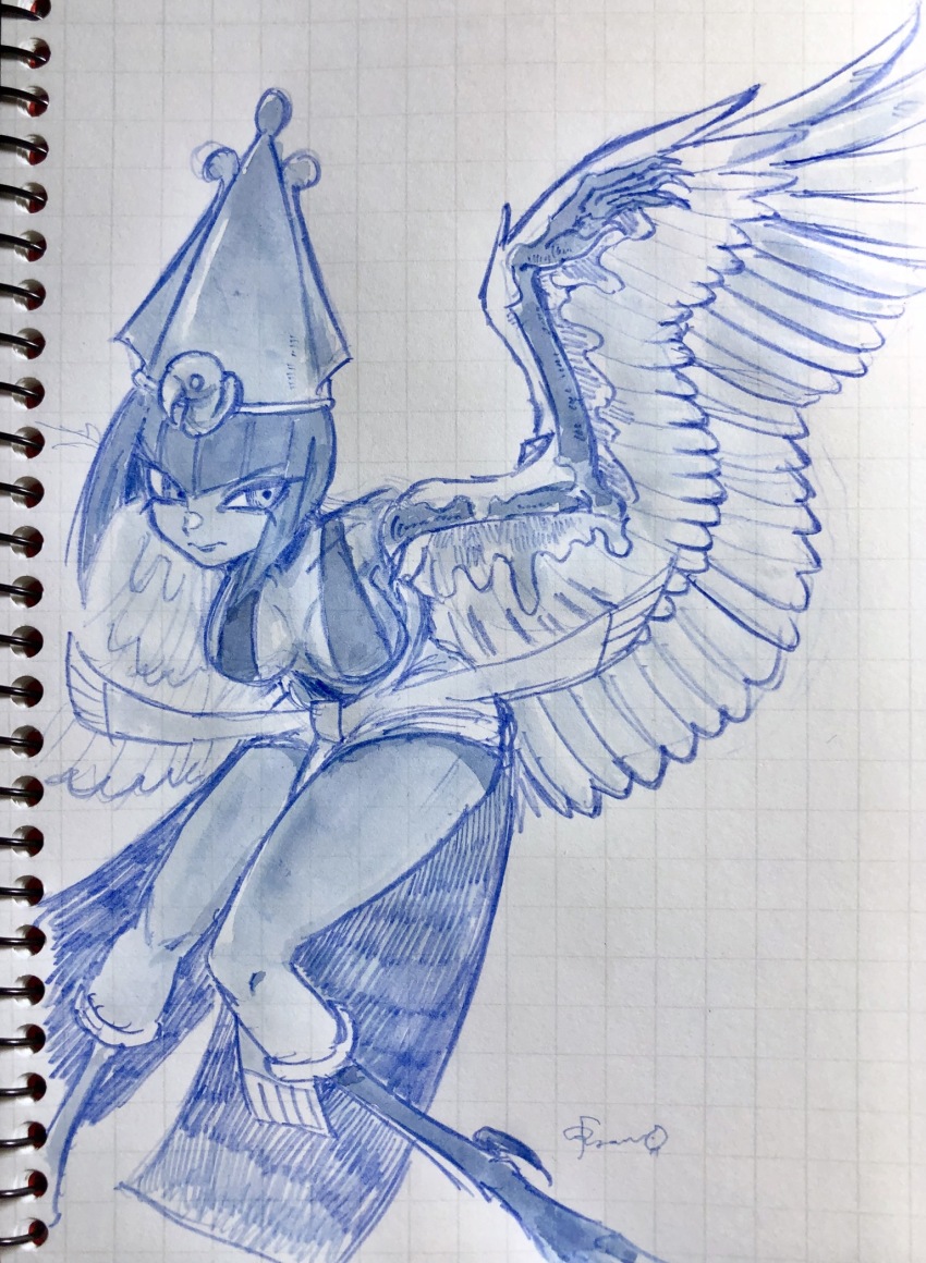 1girl bob_cut eliza_(skullgirls) highres monster_girl pen_(medium) photo_(medium) ryantoruhuhu short_hair skullgirls solo traditional_media wings