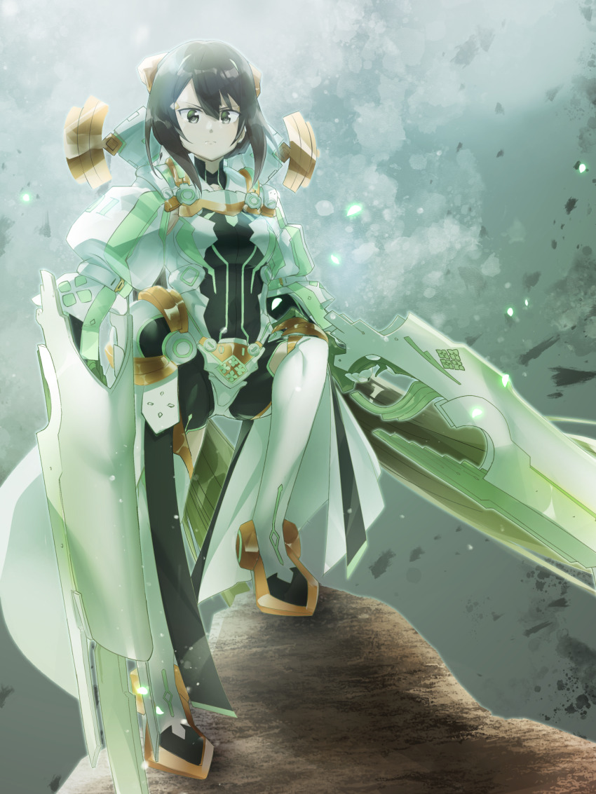 1girl armor armored_bodysuit black_eyes black_hair gun highres kusunoki_mebuki kusunoki_mebuki_wa_yuusha_de_aru masabou sentinel_(yuusha_de_aru) serious short_hair standing weapon yuuki_yuuna_wa_yuusha_de_aru yuuki_yuuna_wa_yuusha_de_aru:_hanayui_no_kirameki yuusha_de_aru