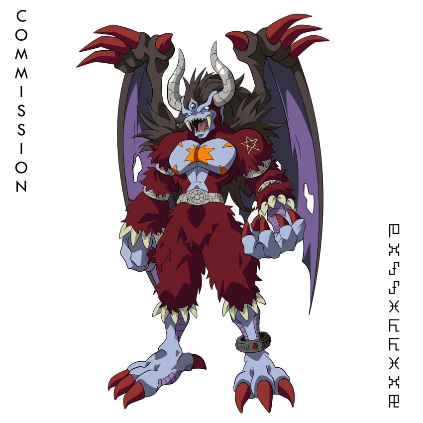1boy blue_eyes demon_(digimon) digimon digimon_(creature) highres horns male_focus officialseraphimon seven_great_demon_lords solo wings
