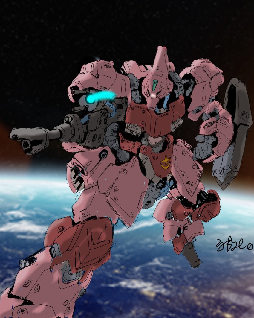 earth_(planet) galbaldy_beta gun gundam highres mecha no_humans planet robot space weapon zeta_gundam