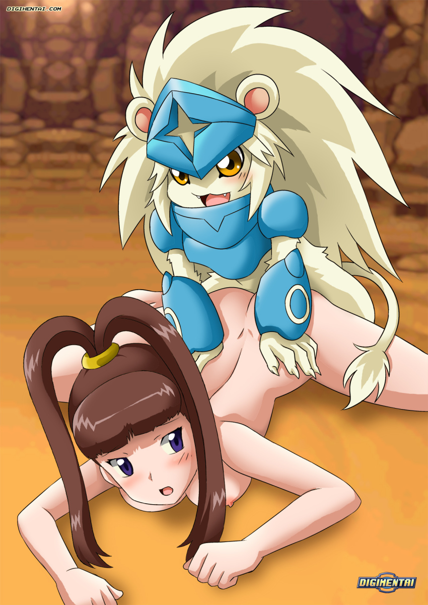 amano_nene_(digimon_xros_wars) digimon digimon_xros_wars hair_ornament hairclip highres long_hair ponytail spadamon split_ponytail
