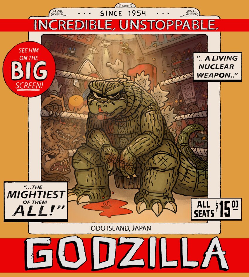 anguirus animal_ears antennae ape arm_blade beetle blood blue_eyes boxing_ring brown_fur brown_scales bug cheering circular_saw claws colored_sclera colored_skin crowd crowded crystal_horns curled_tusks cyborg dinosaur dragon dragon_horns dragon_wings drill drill_hand english_text everyone fangs food gabara giant giant_monster gigan godzilla godzilla_(series) godzilla_vs._gigan godzilla_vs._hedorah godzilla_vs._king_ghidorah godzilla_vs._megalon_(1973) godzilla_vs._spacegodzilla gold_scales gold_skin gorosaurus green_skin hedorah highres horns insect insect_wings jaws jet_jaguar kaiju king_caesar_(godzilla) king_ghidorah larva lizard lizard_tail long_tail looking_at_viewer mecha megalon monster monster_focus moth moth_wings mothra multiple_heads no_humans nosebleed nostrils open_mouth outside_border pool_of_blood popcorn promo_poster pterosaur quaz red_eyes red_sclera red_visor robot rodan saw scales science_fiction sea_monster sharp_teeth shouting single_horn sitting spacegodzilla spiked_tail spikes spines spinosaurus standing super_robot tail teeth tentacles titanosaurus toho tokusatsu weapon windshield wings wyvern yellow_eyes