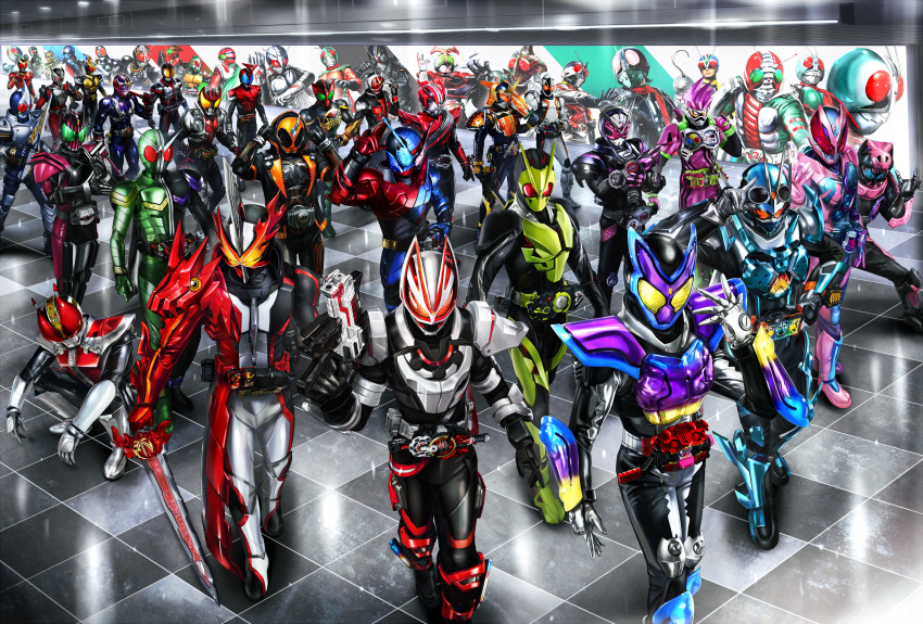 absurdres armor bodysuit everyone highres kamen_rider kamen_rider_(1st_series) kamen_rider_01_(series) kamen_rider_1 kamen_rider_1_(shin) kamen_rider_2 kamen_rider_555 kamen_rider_agito kamen_rider_agito_(series) kamen_rider_amazon kamen_rider_amazon_(series) kamen_rider_amazon_alpha kamen_rider_amazon_omega kamen_rider_amazons kamen_rider_black kamen_rider_black_(series) kamen_rider_black_rx kamen_rider_black_rx_(series) kamen_rider_black_sun kamen_rider_black_sun_(series) kamen_rider_blade kamen_rider_blade_(series) kamen_rider_build kamen_rider_build_(series) kamen_rider_dcd kamen_rider_decade kamen_rider_den-o kamen_rider_den-o_(series) kamen_rider_den-o_(sword_form) kamen_rider_double kamen_rider_drive kamen_rider_drive_(series) kamen_rider_ex-aid kamen_rider_ex-aid_(series) kamen_rider_faiz kamen_rider_fourze kamen_rider_fourze_(series) kamen_rider_gaim kamen_rider_gaim_(series) kamen_rider_gavv kamen_rider_gavv_(series) kamen_rider_geats kamen_rider_geats_(series) kamen_rider_ghost kamen_rider_ghost_(series) kamen_rider_gotchard kamen_rider_gotchard_(series) kamen_rider_hibiki kamen_rider_hibiki_(series) kamen_rider_j kamen_rider_j_(movie) kamen_rider_kabuto kamen_rider_kabuto_(series) kamen_rider_kiva kamen_rider_kiva_(series) kamen_rider_kuuga kamen_rider_kuuga_(series) kamen_rider_ooo kamen_rider_ooo_(series) kamen_rider_revi kamen_rider_revice kamen_rider_ryuki kamen_rider_ryuki_(series) kamen_rider_saber kamen_rider_saber_(series) kamen_rider_shin kamen_rider_stronger kamen_rider_stronger_(series) kamen_rider_super-1 kamen_rider_super-1_(series) kamen_rider_the_first kamen_rider_v3 kamen_rider_v3_(series) kamen_rider_vice kamen_rider_w kamen_rider_wizard kamen_rider_wizard_(series) kamen_rider_x kamen_rider_x_(series) kamen_rider_zero-one kamen_rider_zi-o kamen_rider_zi-o_(series) kamen_rider_zo kamen_rider_zx masukudo_(hamamoto_hikaru) multiple_boys new_kamen_rider rider_belt riderman shin_kamen_rider shin_kamen_rider_prologue skyrider tokusatsu
