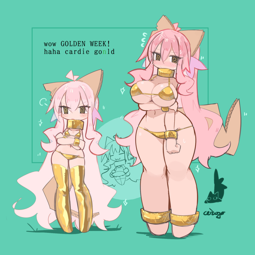 bikini breasts cardie_(ceroro) ceroro gold_bikini highres large_breasts non-web_source swimsuit thick_thighs thighs