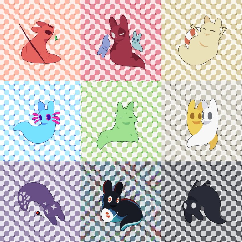 arms_up artificer_(rain_world) axolotl_ears black_background black_fur blue_background blue_eyes blue_fur brown_eyes closed_eyes creature death facial_mark fluffy forehead_mark gourmand_(rain_world) green_background green_fur grey_eyes highres holding holding_polearm holding_weapon hunter_(rain_world) illness_y910 inv_(rain_world) inverted_colors looking_at_another looking_at_creature looking_at_viewer looking_back looking_up monk_(rain_world) monster neuron_fly_(rain_world) no_feet no_hands no_humans no_mouth optical_illusion orange_fur patterned_eyes pearl_(rain_world) pink_eyes pixel_art polearm primrose_field_illusion purple_background purple_fur rain_world red_background rivulet_(rain_world) saint_(rain_world) scar scar_across_eye scar_on_back scar_on_chest scar_on_ear scar_on_face scar_on_hip scar_on_tail siblings singularity_bomb_(rain_world) slugcat slugpup spear spearmaster_(rain_world) survivor_(rain_world) u_u watcher_(rain_world) weapon white_background white_eyes white_fur x_x yellow_background yellow_fur