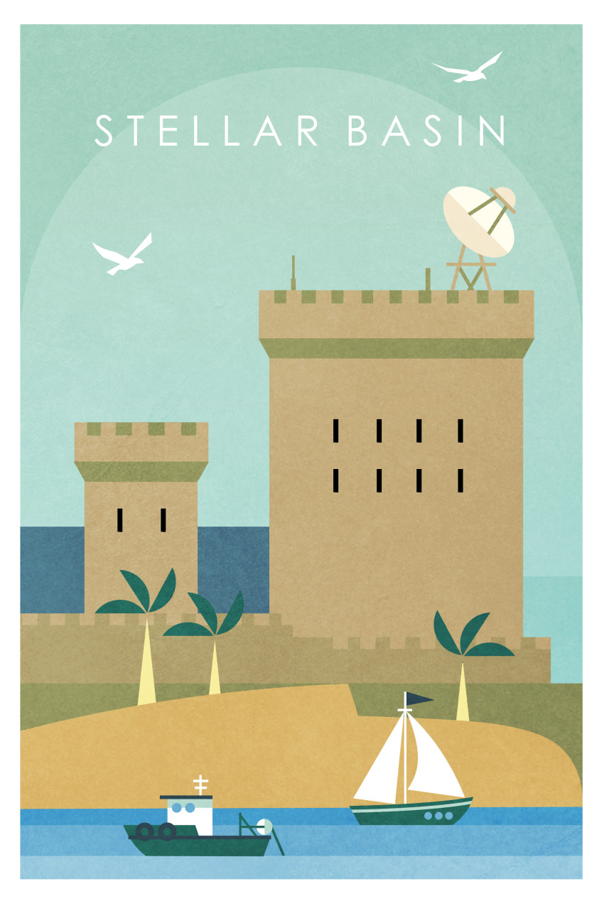 absurdres boat border building day dredge_(video_game) english_text highres landscape no_humans non-web_source official_art outdoors palm_tree place_name sailboat satellite_dish scenery shore simple_bird tower tree watercraft white_border