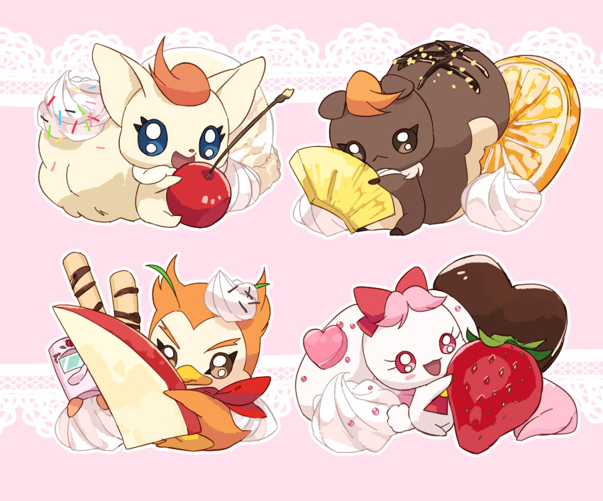 5others bird blue_eyes brown_eyes buntatta candy cherry chocolate chocolate_heart coco_(yes!_precure_5) food fox fruit heart heart-shaped_food highres merupo_(precure_5) milk_(yes!_precure_5) multiple_others nuts_(yes!_precure_5) orange_(fruit) penguin pink_eyes precure rabbit squirrel strawberry sweets syrup_(yes!_precure_5) whipped_cream yes!_precure_5 yes!_precure_5_gogo!
