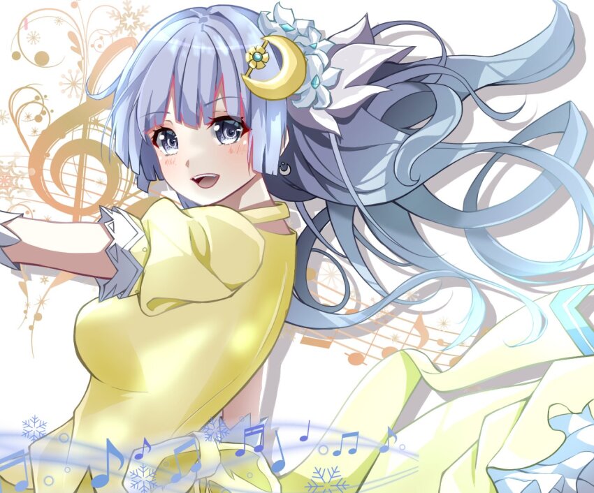 blush breasts date_a_live dress gloves grey_eyes grey_hair hair_ornament izayoi_miku long_hair looking_at_viewer non-web_source smile
