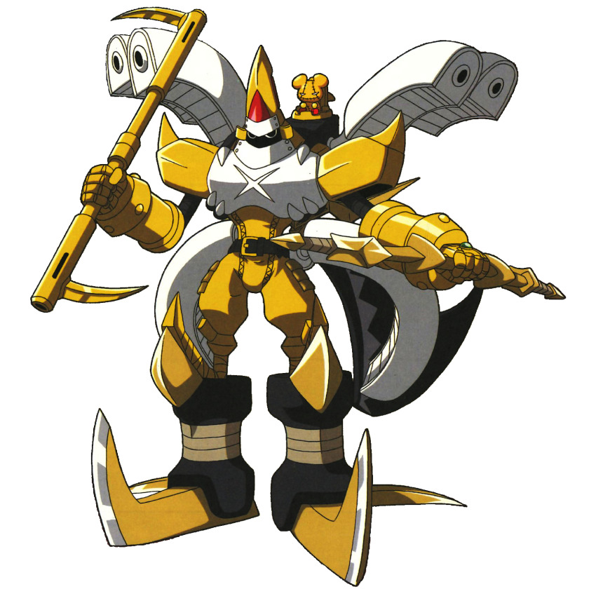 2boys deadlytuwarmon digimon digimon_(creature) digimon_xros_wars full_body highres holding holding_weapon jumping multiple_boys ninja no_humans scan standing toei_animation tuwarmon tyutyumon weapon