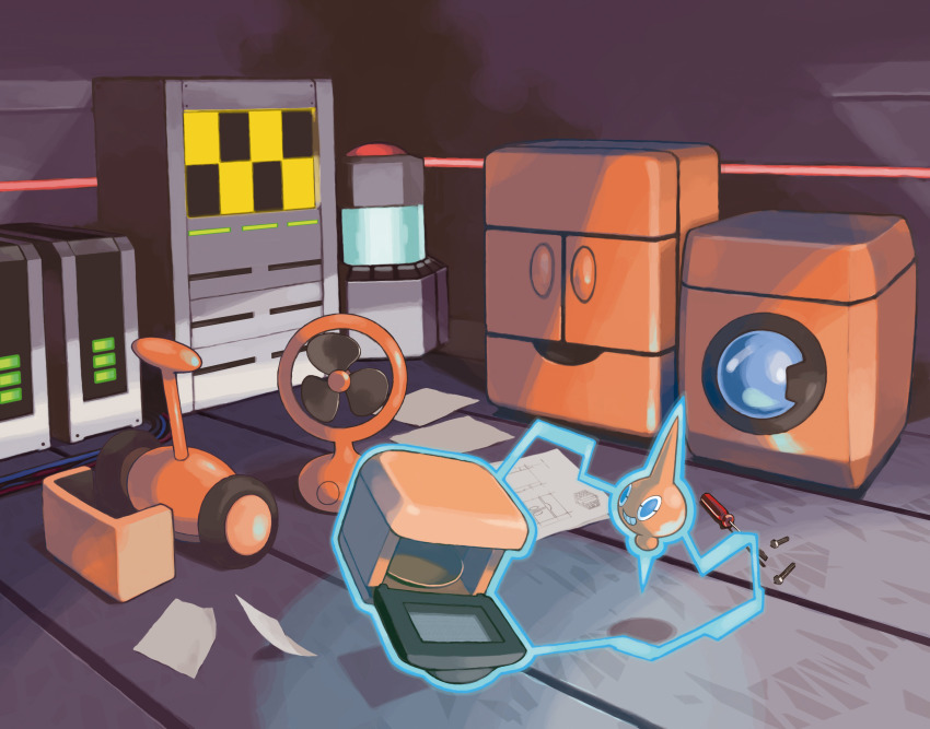 absurdres artist_request blue_eyes electric_fan electricity floating gen_4_pokemon grin highres indoors lawnmower microwave nintendo no_humans official_art oven paper pokemon pokemon_(creature) pokemon_focus refrigerator rotom rotom_(fan) rotom_(frost) rotom_(heat) rotom_(mow) rotom_(normal) rotom_(wash) screw screwdriver smile third-party_source washing_machine