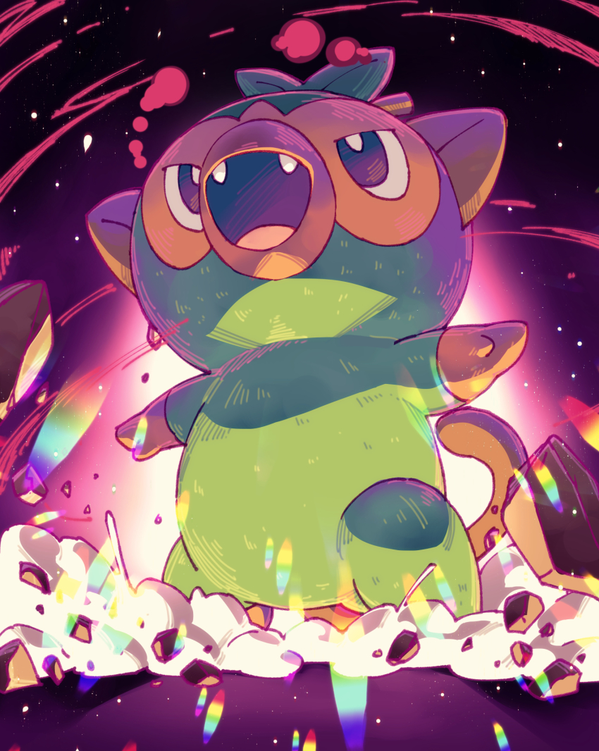 :d bad_id bad_twitter_id debris destruction gen_8_pokemon gigantamax_(other) grookey highres nintendo no_humans open_mouth outstretched_arms pokemon pokemon_(creature) smile solo spread_arms tasaka_shinnosuke