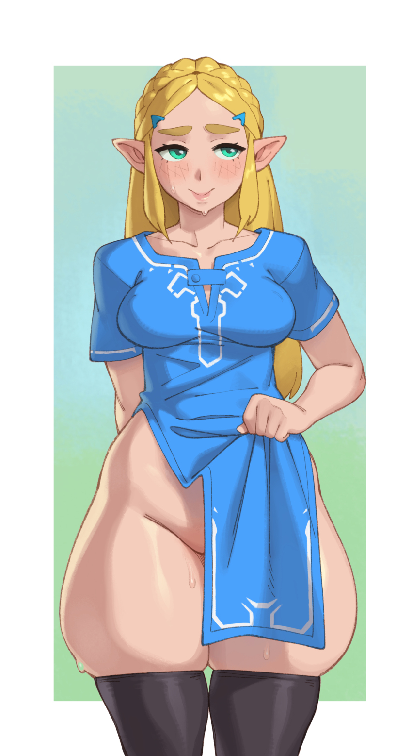 1girl bad_tag blonde_hair female female_focus looking_at_viewer nintendo pale_skin princess_zelda rizdraws simple_background skindentation solo solo_focus source_request the_legend_of_zelda the_legend_of_zelda:_breath_of_the_wild thick_thighs thighs wide_hips year_request zelda_(breath_of_the_wild)
