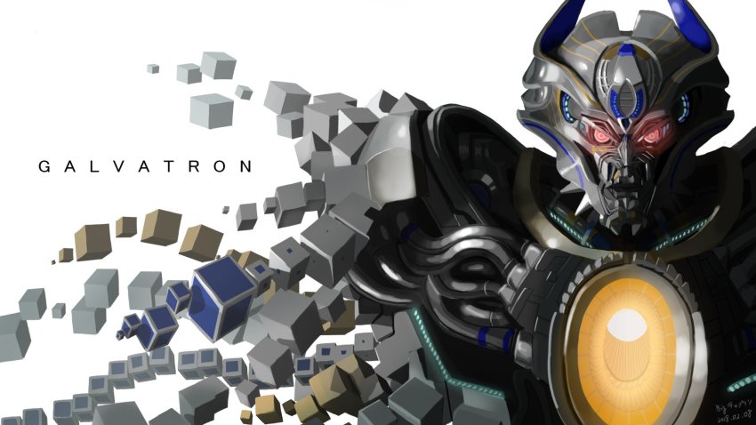 1boy bad_id bad_twitter_id character_name decepticon galvatron glowing highres horns looking_at_viewer no_humans open_mouth pic_chaplin_77 red_eyes simple_background teeth transformers upper_body white_background