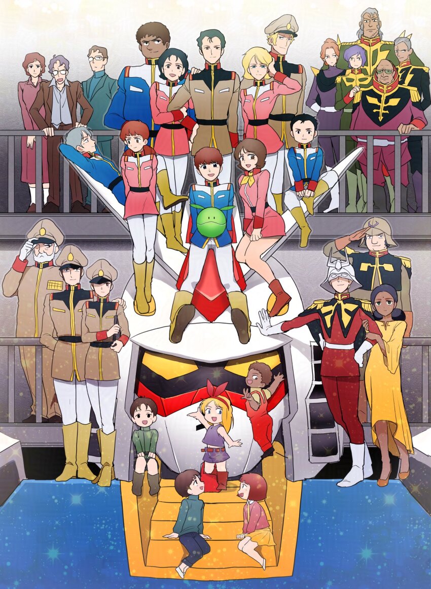 amuro_ray black_hair blonde_hair blue_eyes bright_noa brother_and_sister brown_hair char_aznable dozle_zabi dress earth_federation earth_federation_space_forces family fraw_bow garma_zabi gundam haro hat hayato_kobayashi high_collar highres kai_shiden kamaria_ray katz_howan kikka_kitamoto kycilia_zabi lalah_sune letz_cofan mecha mecha_pilot_suit military military_uniform mirai_yashima mobile_suit mobile_suit_gundam normal_suit_(gundam) oh_syz robot rx-78-2_gundam ryu_jose sayla_mass science_fiction siblings sleggar_law space tem_ray twintails v-fin zeon