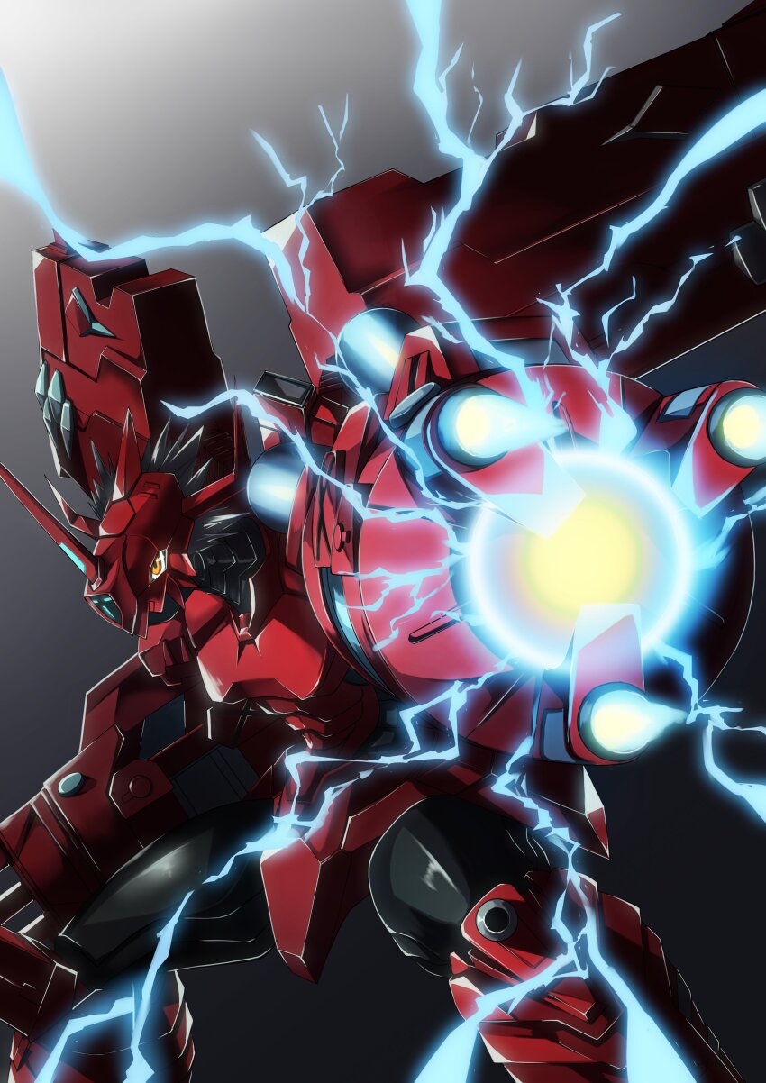 absurdres armor blitzgreymon digimon digimon_(creature) electricity highres muscular muscular_male solo