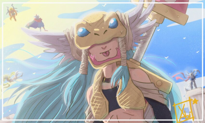 apollomon braid covered_eyes dianamon digimon digimon_(creature) highres long_hair marsmon mask minervamon venusmon wings