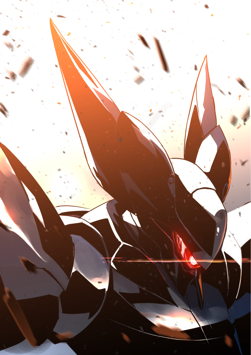 backlighting glowing glowing_eye highres kidou_keisatsu_patlabor kuri_giepi looking_down mecha no_humans one-eyed portrait red_eyes robot science_fiction solo type_j-9_griffon
