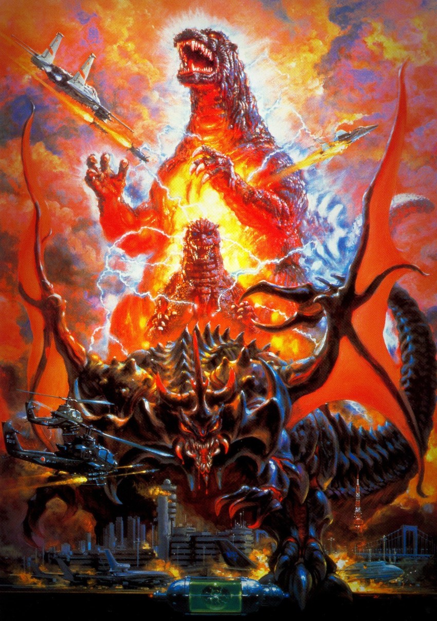 ah-64_apache aircraft aircraft_artillery airplane airport alternate_form apocalypse ariake_coliseum attack_helicopter aura blood blood_from_mouth boeing_747 boeing_767 bridge burning_godzilla chemical_reaction chemical_weapon chemicals cryogenic_weapon destoroyah destruction electricity energy epic explosion father_and_son fire freezer_missile g-force glowing glowing_eyes glowing_horn glowing_spikes godzilla godzilla_(series) godzilla_junior godzilla_vs._destoroyah gunship haneda_airport helicopter helicopter_gunship highres japan_air_self-defense_force japan_self-defense_force kaiju lightning military military_vehicle missile movie_poster official_art ohrai_noriyoshi oxygen_destroyer parent_and_child real_world_location red_eyes rocket_(projectile) rocket_artillery rocket_launcher rocket_pod super-x3 tail textless_version toho tokyo_(city) tokyo_tower tusks united_nations_godzilla_countermeasure_center war weapon weapon_of_mass_destruction wings