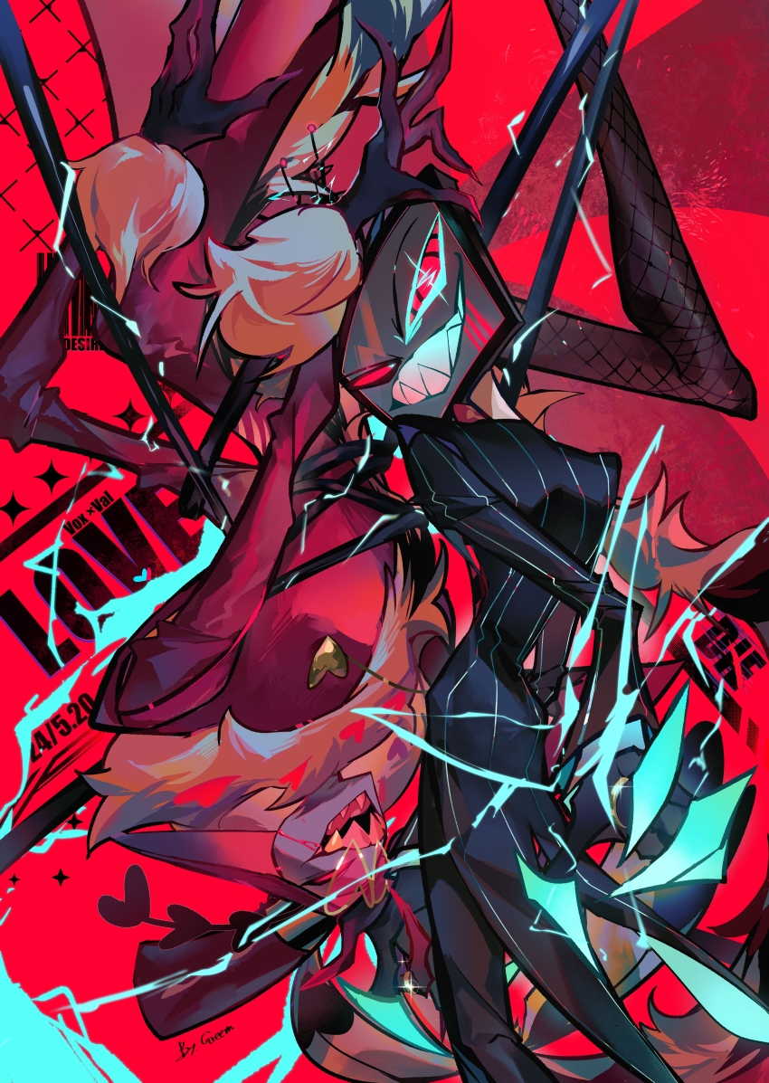 2boys absurdres coat electricity evil_grin evil_smile extra_arms fishnet_pantyhose fishnets formal_clothes fur-trimmed_coat fur_trim grin hand_on_own_hip hazbin_hotel heart heart-shaped_eyewear highres long_coat looking_at_viewer moth_boy multiple_boys pantyhose pimp ronghuadegelin sharp_teeth smile teeth television valentino_(hazbin_hotel) vox_(hazbin_hotel)