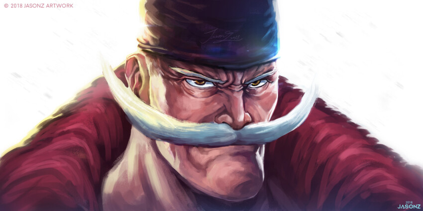 1boy 2018 artist_name bandana black_bandana closed_mouth commentary edward_newgate english_commentary english_text facial_hair long_mustache looking_at_viewer male_focus mustache one_piece solo su_jiayi v-shaped_eyebrows yellow_eyes
