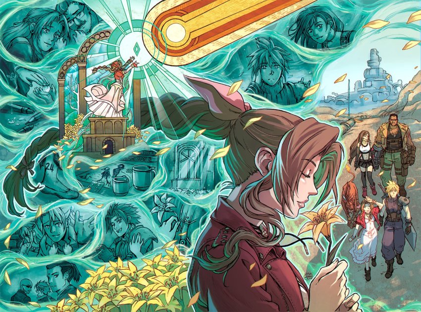 aerith_gainsborough animal armor baggy_pants bald bangle barret_wallace belt bindi black_hair black_shirt black_thighhighs blonde_hair blue_pants blue_shirt boots bracelet braid braided_ponytail brown_hair buster_sword choker church closed_eyes cloud_strife crayon crop_top cropped_jacket cup diana_mercolini dog_tags drawing_(object) dress earrings elmyra_gainsborough facial_hair falling_petals final_fantasy final_fantasy_vii final_fantasy_vii_remake fire flame-tipped_tail flats flower flower_choker formal_clothes gast_faremis glasses gloves green_pants hair_between_eyes hair_ribbon hand_on_another&#039;s_cheek hand_on_another&#039;s_face holding holding_flower holster ifalna jacket jewelry long_dress long_hair looking_up low-tied_long_hair materia meteor midgar midriff multiple_belts mustache number_tattoo one_eye_closed open_mouth outdoors outstretched_hand pants parent_and_child parted_bangs pencil petals pill pink_dress pink_ribbon ponytail profile prosthesis red_jacket red_xiii remembering reno_(ff7) ribbon rude_(ff7) shinra_hq shirt short_ponytail short_sleeves shoulder_armor sidelocks skirt sleeveless sleeveless_shirt smile spiked_hair square_enix stained_glass suit sunglasses suspender_skirt suspenders tail tattoo tears thigh_holster thighhighs tifa_lockhart torn_clothes torn_sleeves tseng turks_(ff7) upper_body walking water_drop wavy_hair weapon weapon_on_back white_shirt wide_sleeves yellow_flower zack_fair