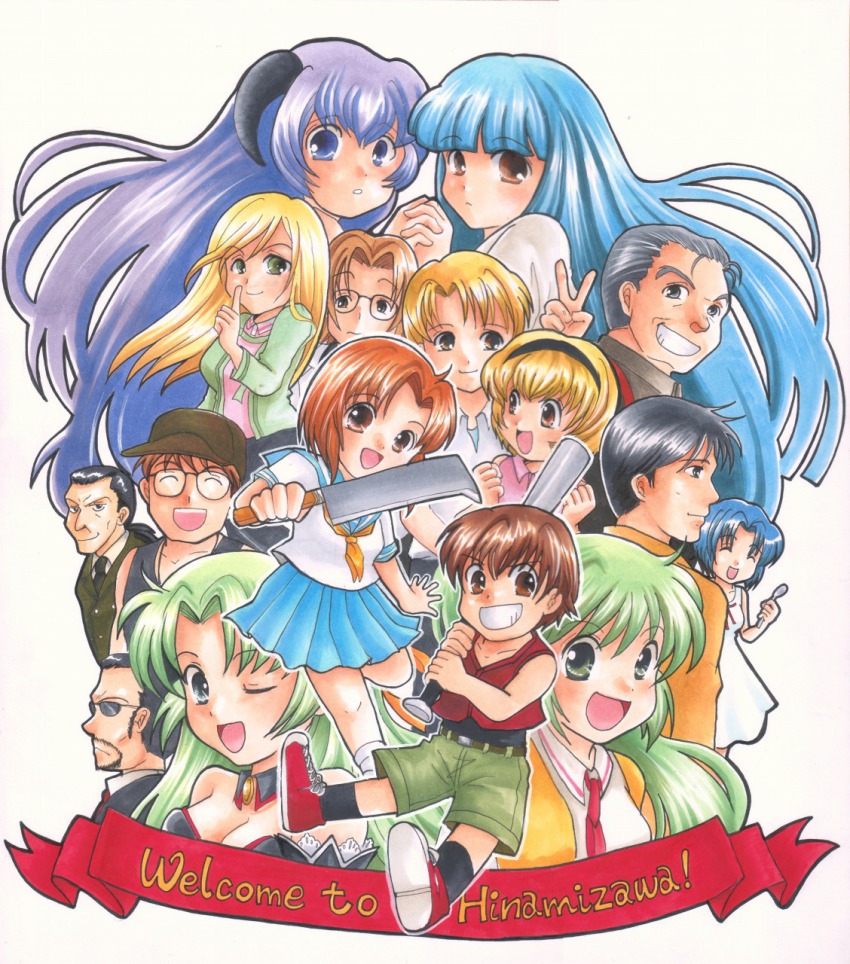 00s 07th_expansion 6+boys 6+girls akasaka_mamoru bad_id bad_pixiv_id blonde_hair chie_rumiko everyone furude_rika gintarou_(puipuiginta) hanyuu highres higurashi_no_naku_koro_ni houjou_satoko houjou_satoshi irie_kyousuke kasai_tatsuyoshi maebara_keiichi marker_(medium) multiple_boys multiple_girls no_naku_koro_ni_(series) okonogi_tetsurou ooishi_kuraudo ryuuguu_rena siblings sisters sonozaki_mion sonozaki_shion takano_miyo tomitake_jirou traditional_media twins