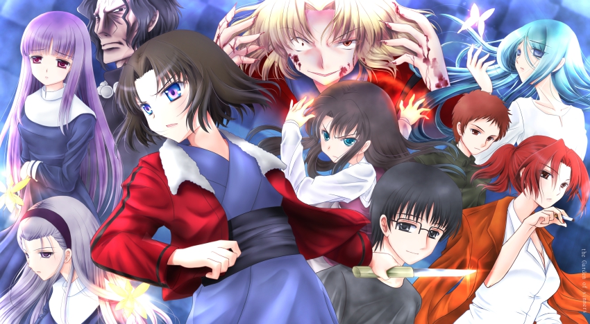 4boys 6+girls absurdres aozaki_touko araya_souren asagami_fujino bad_anatomy bad_id bad_pixiv_id black_hair blonde_hair brown_hair chize enjou_tomoe everyone fujou_kirie highres kara_no_kyoukai kokutou_azaka kokutou_mikiya long_hair multiple_boys multiple_girls ouji_misaya poorly_drawn purple_hair red_hair ryougi_shiki shirazumi_lio