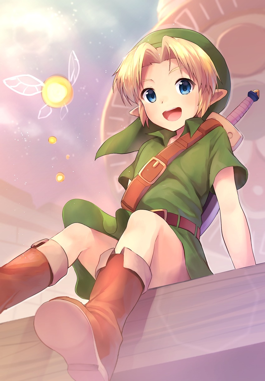 1boy bad_id bad_pixiv_id blonde_hair blue_eyes cocolo_(co_co_lo) fairy hat highres link male_focus nintendo pointy_ears smile tatl the_legend_of_zelda the_legend_of_zelda:_majora&#039;s_mask young_link
