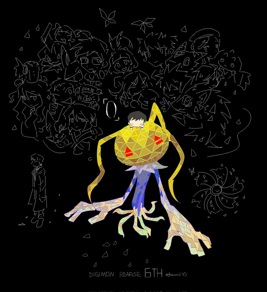 bakumon bearmon closed_eyes digimon digimon_rearise dorumon female_protagonist_(digimon_rearise) futami_eiji hackmon_(digimon) herissmon highres hiiragi_takumi keramon kohinata_mayu kudamon_(digimon_savers) looking_at_viewer lopmon male_focus male_protagonist_(digimon_rearise) mon_(digimon_rearise) natsuyagi_kazuma plotmon pumpmon shinjo_michi shinkai_sara sleeping spiral_(digimon) spiral_origin tamada_nozomi tentacles transparent_background triangle tsukimori_chihiro