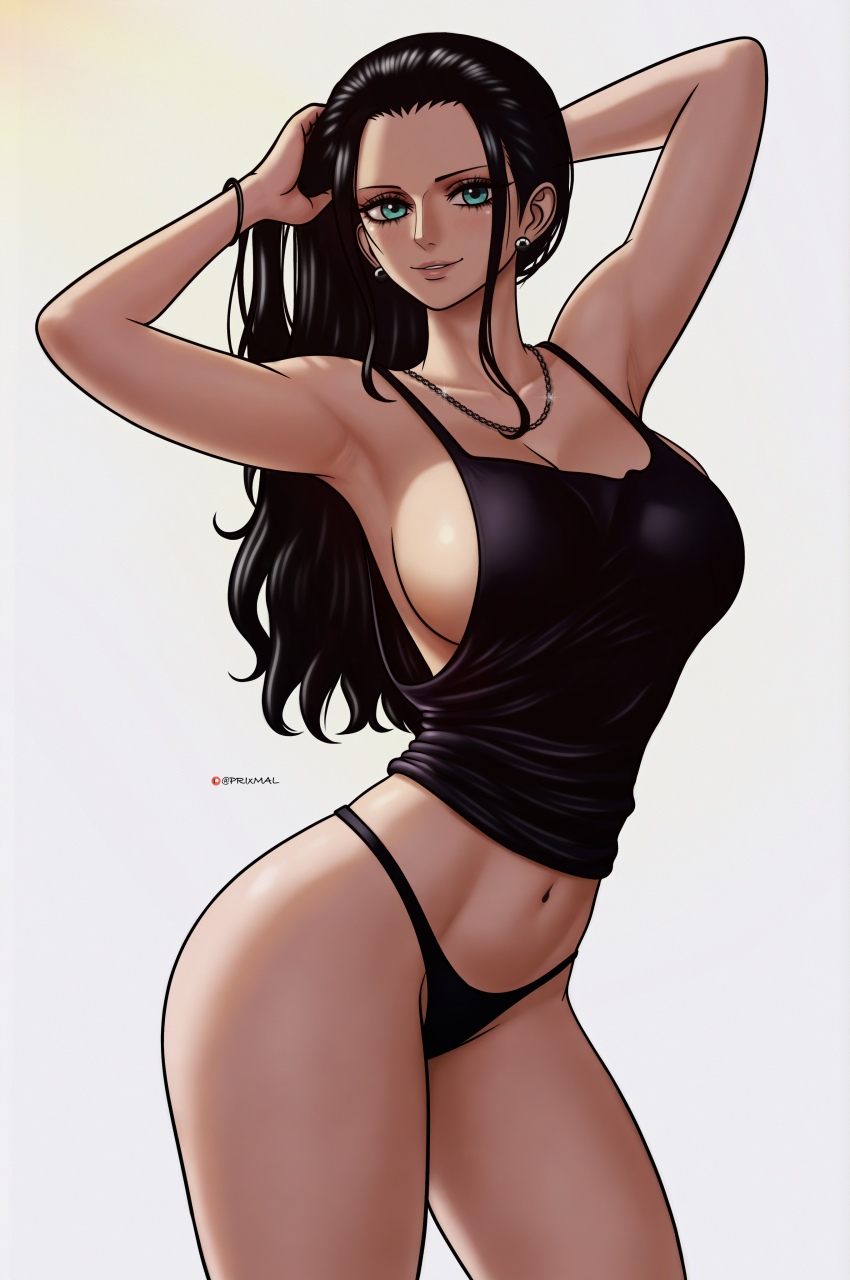 1girl absurdres ai-assisted black_hair breasts highres large_breasts long_hair nico_robin one_piece prixmal