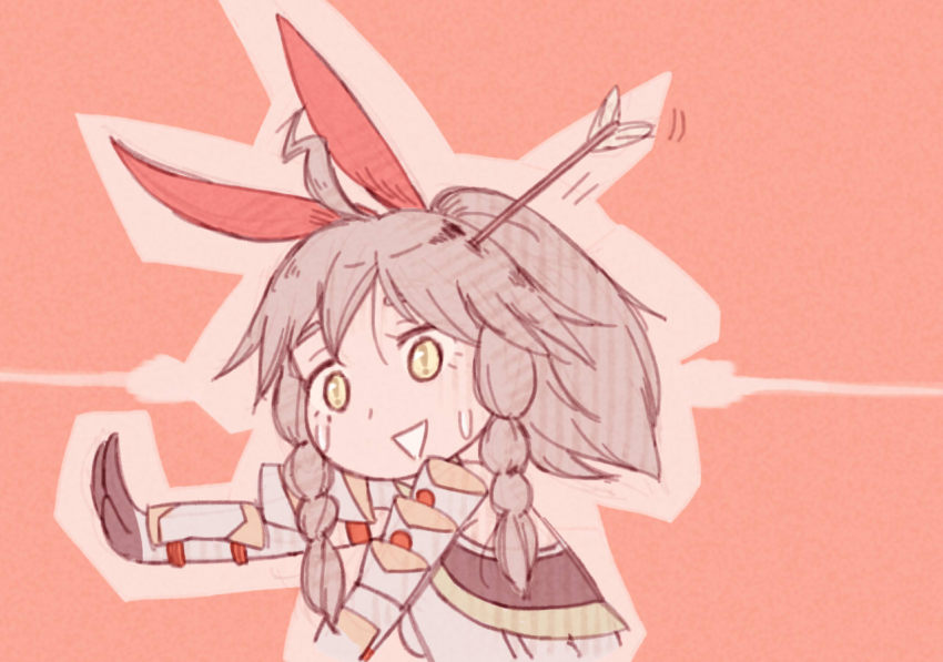 1girl ahoge arrow_(projectile) arrow_in_body arrow_in_head bow braid brown_hair chibi emma_(fire_emblem) female_focus fire_emblem fire_emblem_cipher fire_emblem_echoes:_shadows_of_valentia gauntlets gloves nintendo object_through_head open_mouth ponytail red_background solo third yellow_eyes