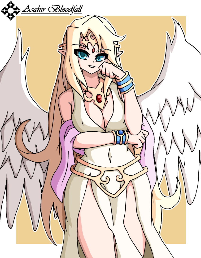 1girl absurdres angel_wings asahir blonde_hair blue_eyes highres ilias mon-musu_quest! mon-musu_quest:_paradox self-upload tagme wings