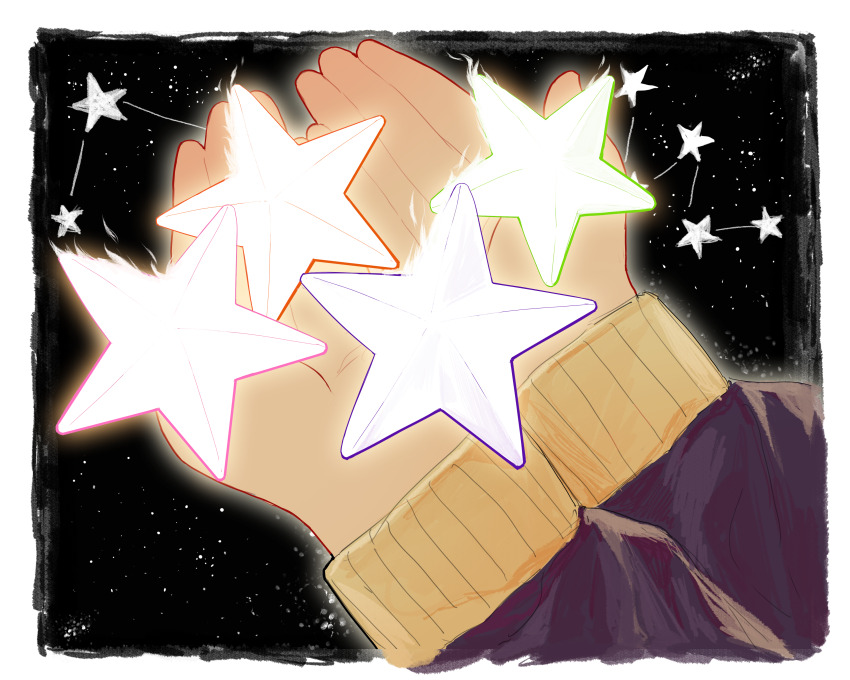 1girl absurdres anli_(jwcpp4sum0mgk5r) bang_dream! bang_dream!_it&#039;s_mygo!!!!! border commentary hand_focus highres long_sleeves sky solo star_(sky) star_(symbol) starry_sky takamatsu_tomori white_border
