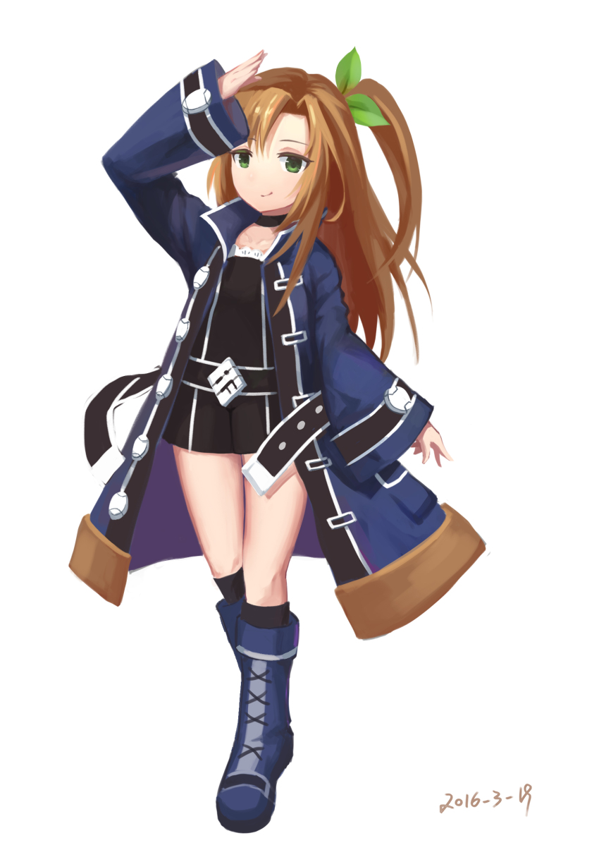 10s 1girl 2016 absurdres aliter bow brown_hair dated female_focus green_eyes hair_bow hair_ornament highres if_(neptunia) long_hair looking_at_viewer neptune_(series) open_mouth smile solo