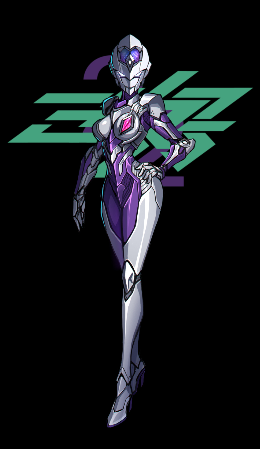 1girl 3ok absurdres alternate_universe armor breastplate breasts cleavage color_timer genderswap genderswap_(mtf) glowing glowing_eyes hand_on_own_hip high_heels highres medium_breasts power_armor science_fiction shoulder_armor solo standing thighs tokusatsu ultra_series ultraman_(hero&#039;s_comics) ultraman_decker_(series) ultraman_dinas ultraman_suit_(hero&#039;s_comics) white_eyes