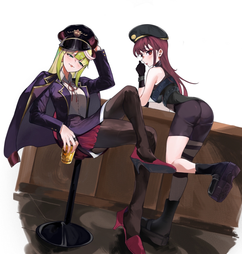 2girls absurdres banmin banmin_chan black_cat breasts brown_hair cat colored_skin cosplay eizoku_shizu eyeshadow eyeshadow_under_eye highres hime_cut large_breasts lipstick long_hair makeup military_lolita multiple_girls nephtis original pale_skin permabanned red_eyes thick_thighs thighs virtual_youtuber white_skin