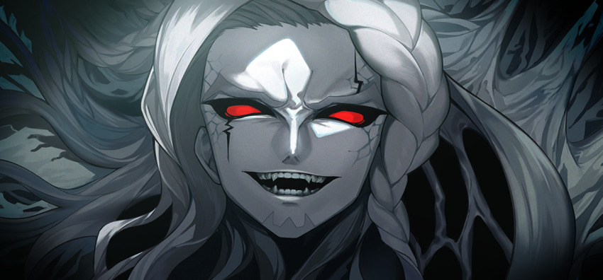 1boy alessandro_di_cagliostro_(fate) beard braid facial_hair facial_mark fangs fate/grand_order fate_(series) game_cg grey_hair long_hair looking_at_viewer male_focus official_art red_eyes routo smile