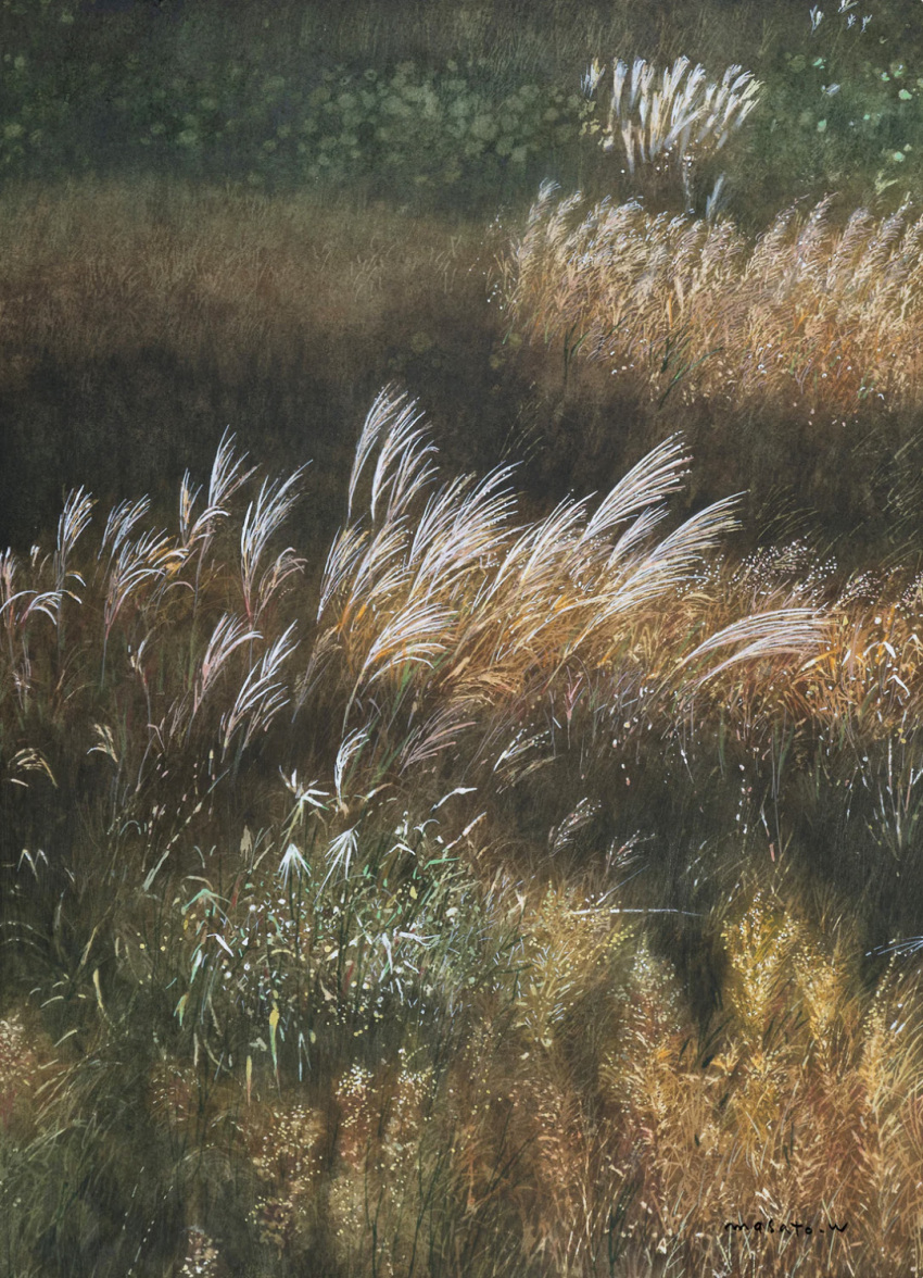 commentary_request day field grass highres original outdoors painting_(medium) plant plant_focus scenery signature sunlight traditional_media watanabe_masato watercolor_(medium)