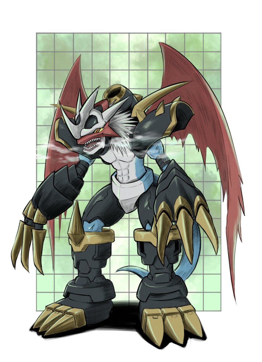 armor claws digimon digimon_(creature) highres imperialdramon imperialdramon_dragon_mode imperialdramon_fighter_mode oridigi original sharp_teeth solo teeth wings
