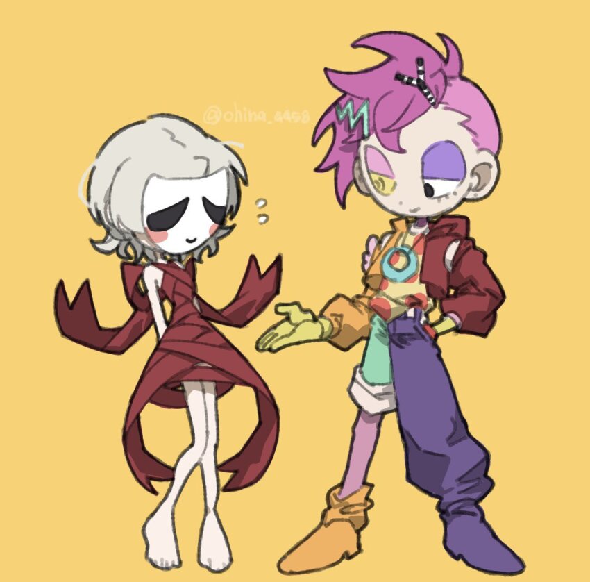 2girls barefoot gangle_(the_amazing_digital_circus) glitch_productions humanization mask multiple_girls personification pink_hair the_amazing_digital_circus zooble_(the_amazing_digital_circus)