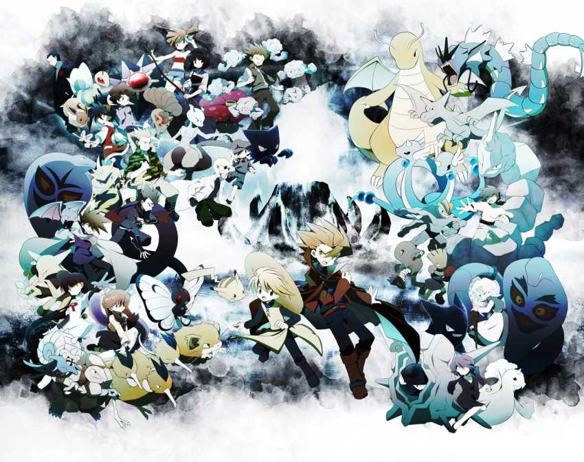 aerodactyl agatha_(pokemon) alakazam arbok ayateaori beedrill bill_(pokemon) blaine_(pokemon) blue_oak brock_(pokemon) bruno_(pokemon) butterfree camper_(pokemon) cane cape cloyster dewgong ditto dodrio dragonair dragonite electabuzz erika_(pokemon) game_freak gen_1_pokemon gengar geodude giovanni_(pokemon) golbat golem_(pokemon) green_(pokemon) gyarados hat haunter hitmonchan hitmonlee koga_(pokemon) lance_(pokemon) legendary_pokemon lorelei_(pokemon) machamp mewtwo misty_(pokemon) multiple_boys multiple_girls nintendo omastar onix pikachu pokemon pokemon_(creature) pokemon_adventures raticate sabrina_(pokemon) spiked_hair starmie straw_hat surge_(pokemon) topless_male vileplume vulpix yellow_(pokemon)