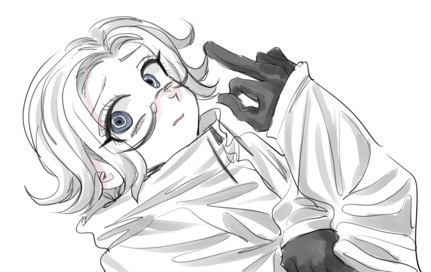 1boy aotsuki_eito black_gloves blue_eyes crossed_arms eyelashes glasses gloves hand_up jacket looking_at_viewer male_focus middle_finger open_mouth simple_background solo solo_focus the_hundred_line_-last_defense_academy- white_background white_hair white_jacket zipper_pull_tab