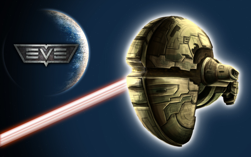 amarr_empire_(eve_online) armageddon_(eve_online) battleship_(eve_online) carrier commentary energy energy_beam eve_online firing floating from_side glowing highres laser logo military_vehicle no_humans nyius outdoors planet science_fiction sky space spacecraft spaceship star_(sky) starry_sky vehicle_focus zero_gravity