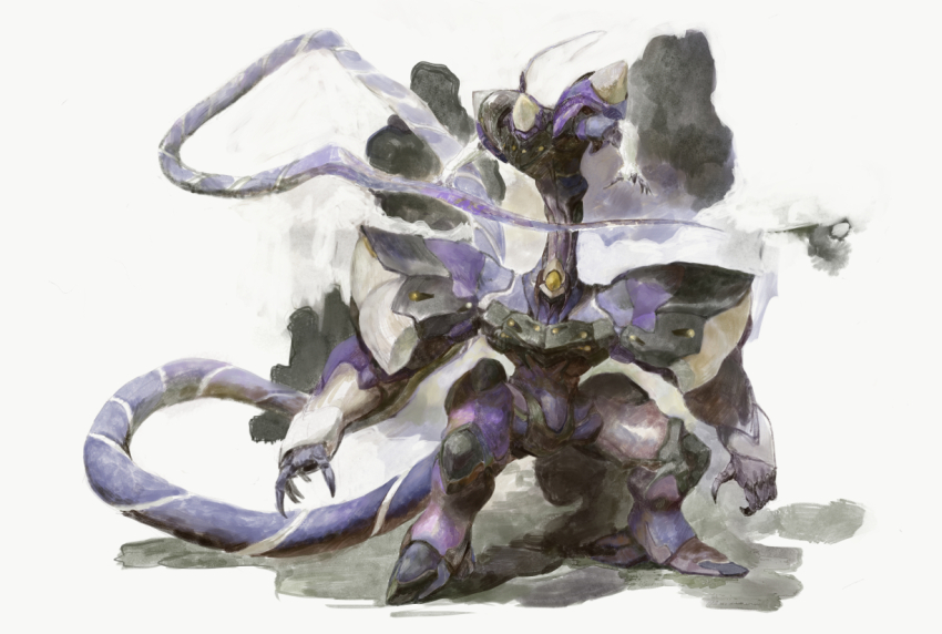 amphysvena colored_skin commentary_request extra_arms extra_eyes full_body kosibahara mecha monster no_humans purple_skin robot standing white_background xenogears